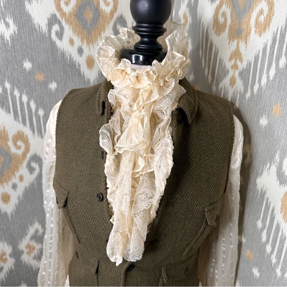 Ralph Lauren Olive Herringbone and Leather Gilet Waistcoat Vest - Picture 16 of 16